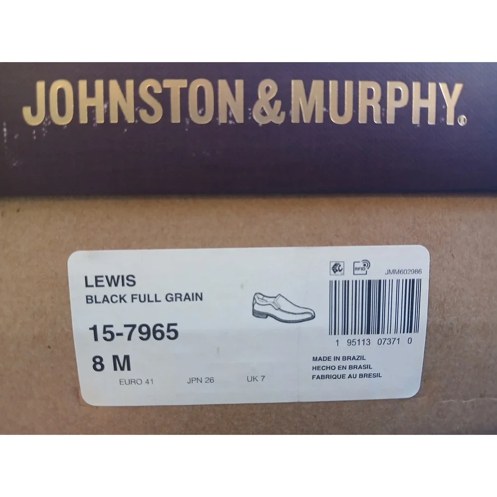 Johnston & Murphy Lewis Black Full Grain Leather Slip On Loafers Mens 8M 15-7965
